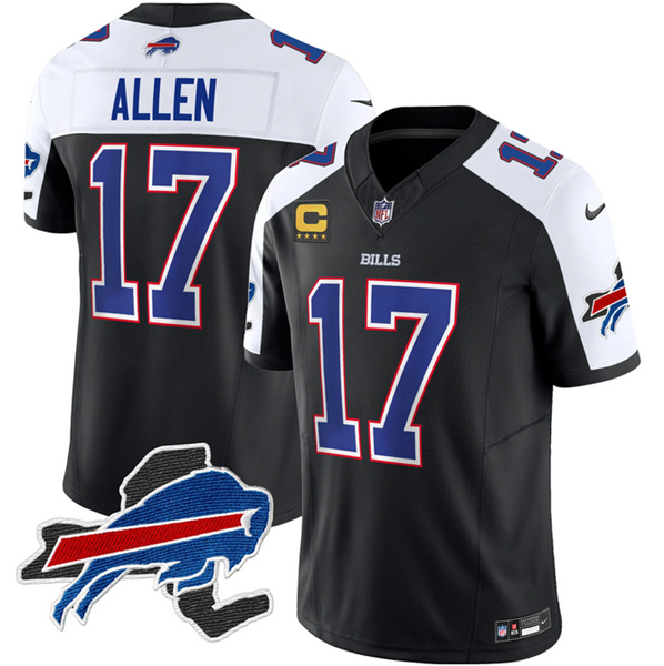 Men's Buffalo Bills #17 Josh Allen Black/White 2023 F.U.S.E. New York Patch and 4-Star C Patch Vapor Untouchable Limited Stitched Football Jersey Men's Buffalo Bills #17 Josh Allen Black/White 2023 F.U.S.E. New York Patch and 4-Star C Patch Vapor Untouchable Limited Stitched Football Jersey